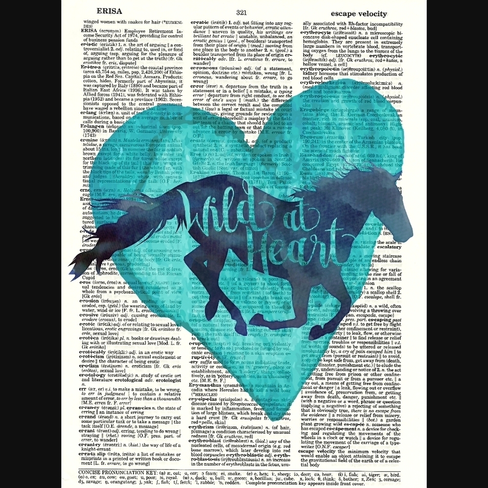 Wild Horse Dictionary Art Print Heart Watercolor